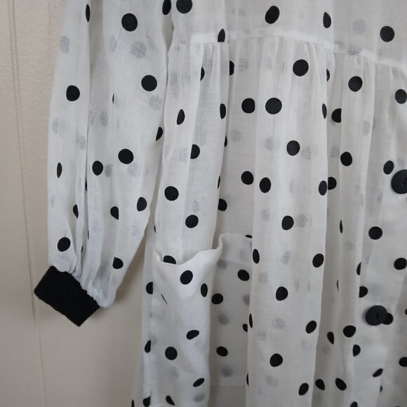 Dotti | Sheer Polka Dot  Button Front Mini Dress Black White Made USA | Size L - Picture 3 of 11